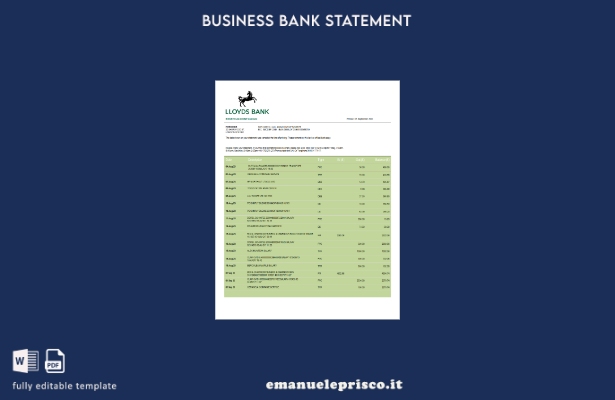 stile verificato Modello di estratto conto aziendale Lloyds Bank in Word e PDF